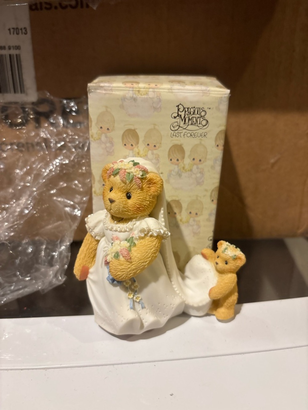 Precious Moments White and Pastel Bride Bear Figurine with Attendant